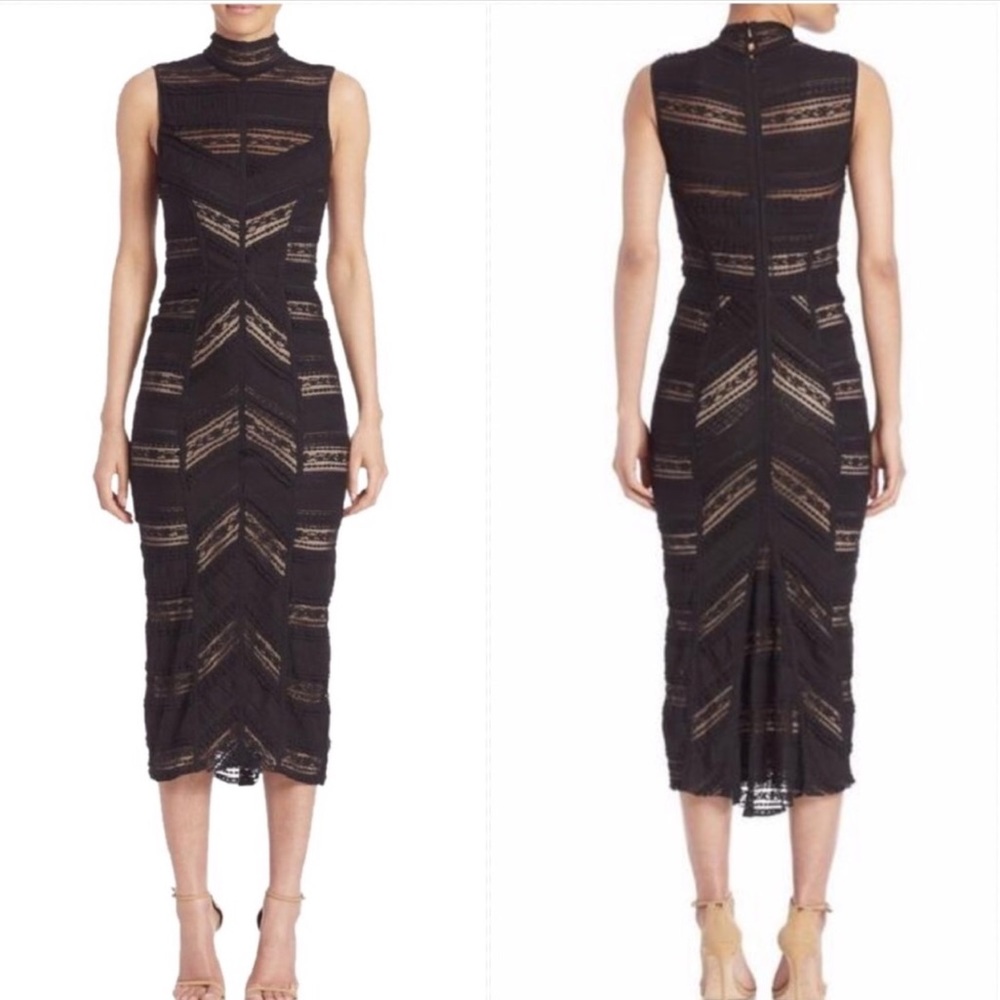 Cinq a Sept Mock Turtleneck Lace Midi Dress 6
